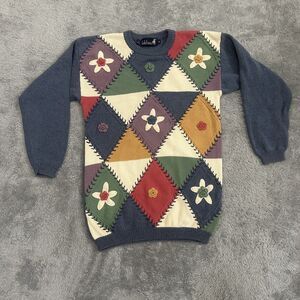 Vintage Tulchan Cotton Floral Print Pullover Sweater Women’s Size Medium